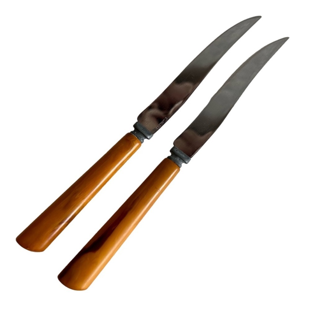 Vintage Bakelite Butterscotch Handle Dinner Knife Set of 2